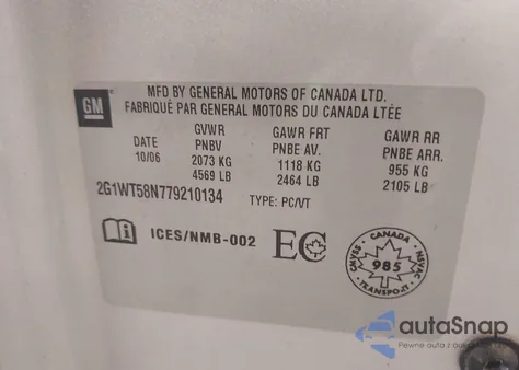 2007 Chevrolet Impala Lt из США, поврежденный, VIN 2G1WT58N779210134